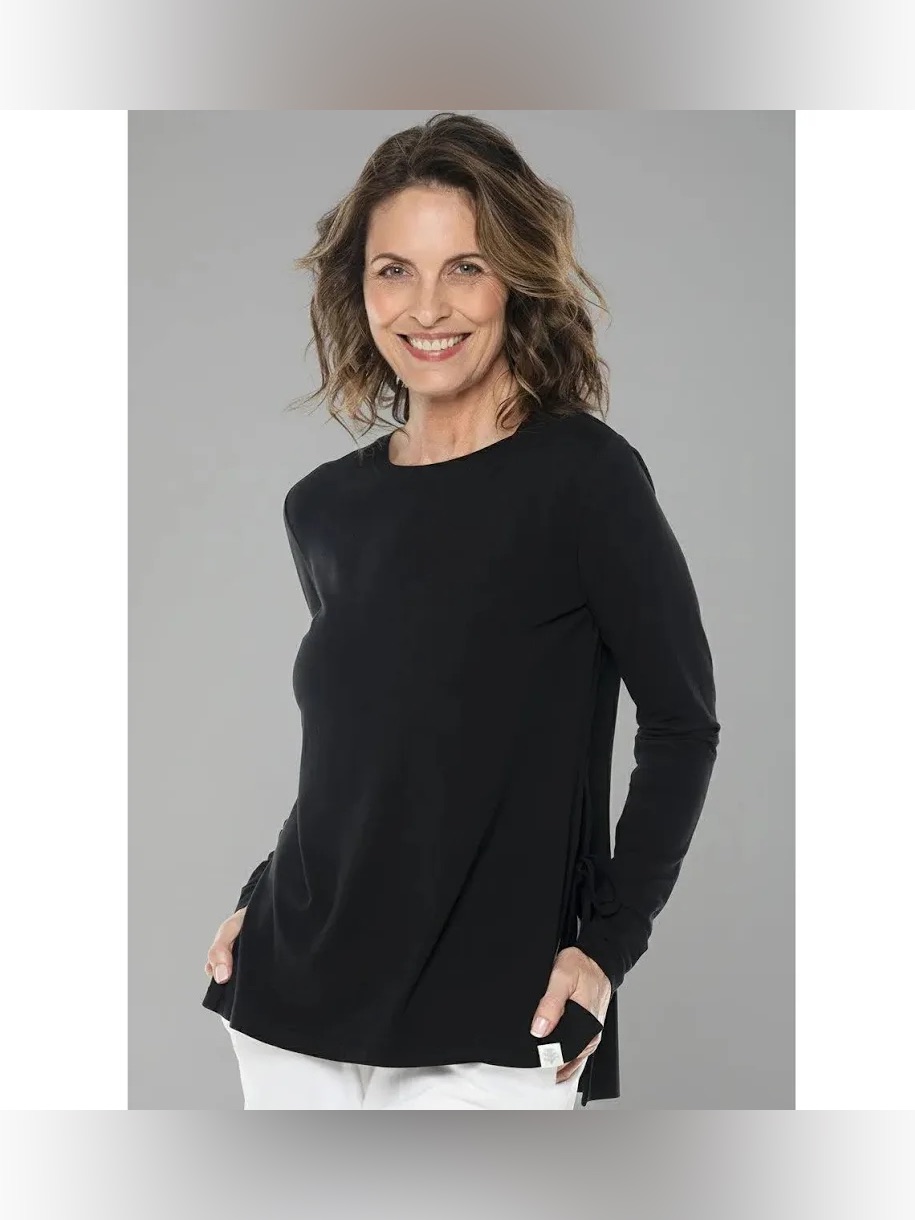 Coolibar Surf Side Slit Shirt Top Black Small Upf 50+